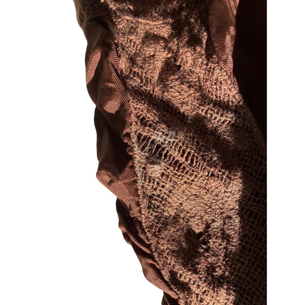 LoveShackFancy Brown Lace Ruched Victorian Blouse Mock Neck Button Front Size 4 - Picture 4 of 6